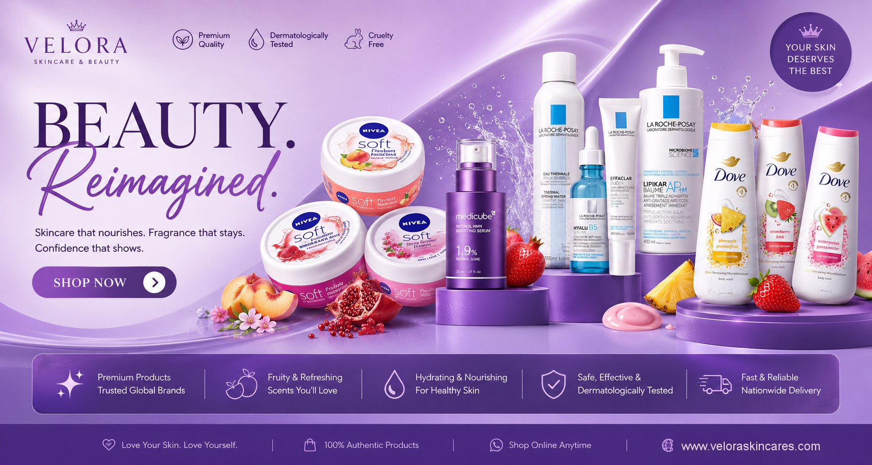 Velora Beauty Reimagined skincare banner